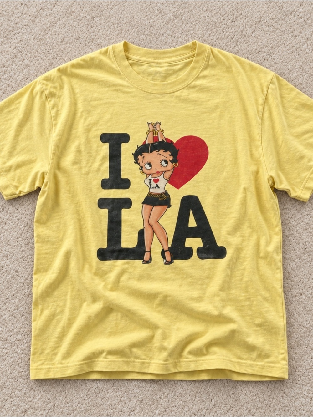 Gildan Yellow Daisy Betty Boop I ♥ LA Graphic Short Sleeve Tee
